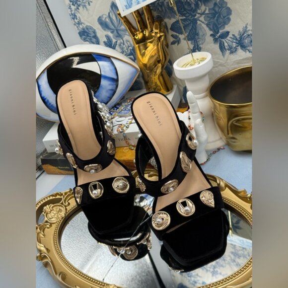 🆕 GIANNI BINI 🧿 NWOB Penei Velvet Pearl Surrealist Ornament Slide Sandal Sz 7 - Picture 5 of 16